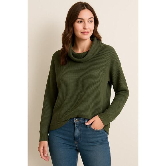 Mix by 41 Hawthorn Tops - Mix by 41 Hawthorn Women's Waffle Weave Cowl Neck Cozy Knit Top Size L Green